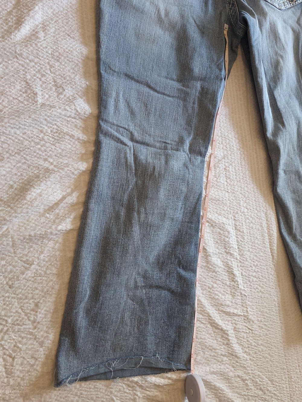 Sky Light Blue Boot Cut Jeans with Red Heart Embellished Back Pockets Size 11/12 - Picture 7 of 13
